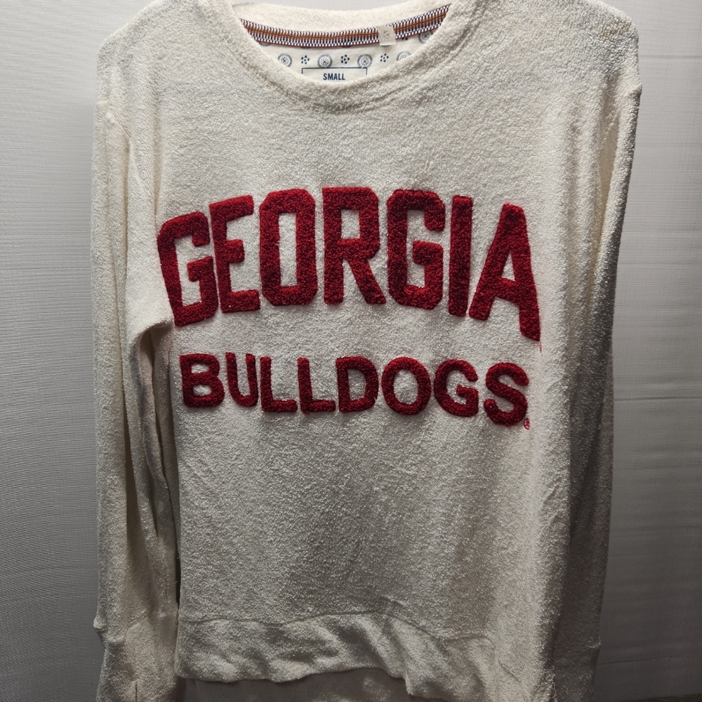 Three Square Georgia Bulldogs Sweatshirt Cuddle Knit Fleece Ivory Women's Size S